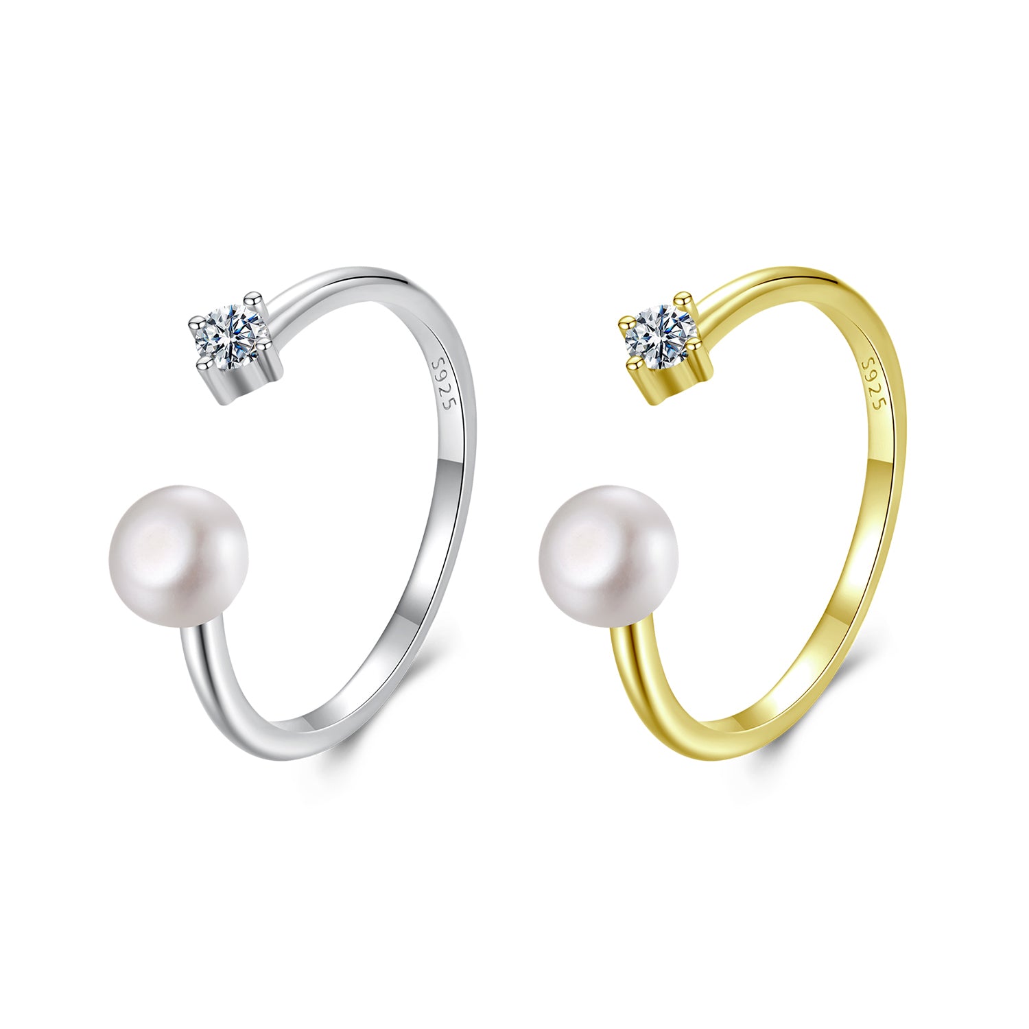 Adjustable Open Pearl & Moissanite Ring | Sterling Silver