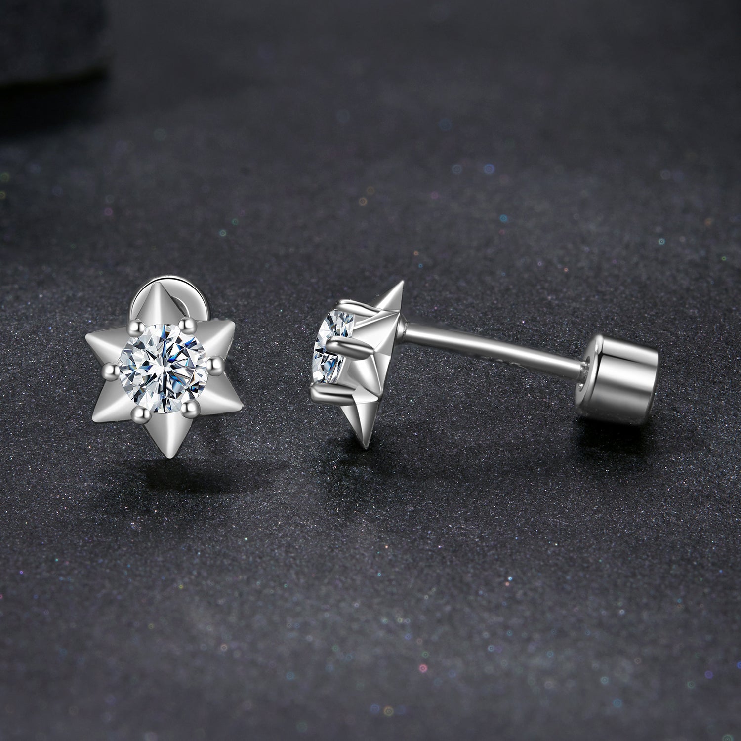 Six-Point Star Moissanite Stud Earrings | Sterling Silver