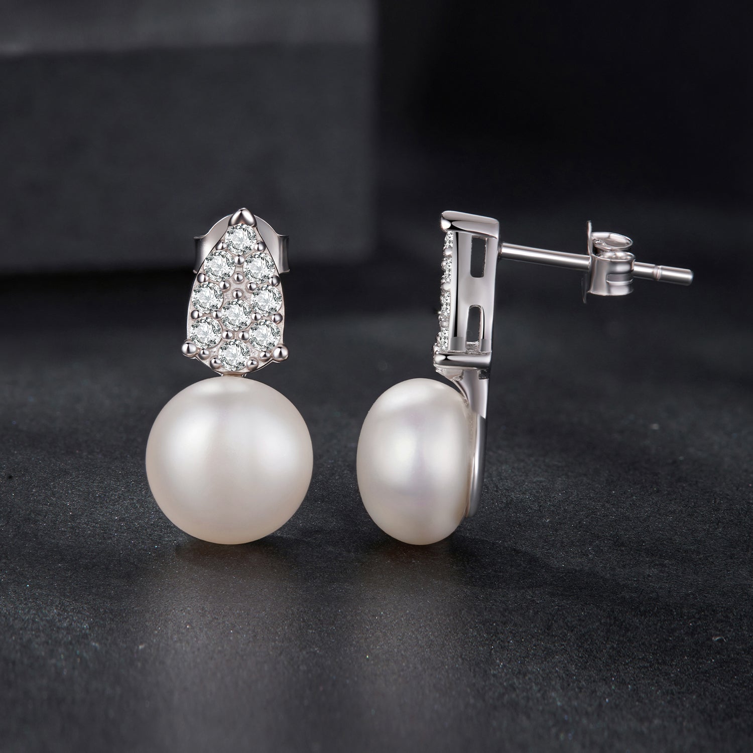 Pearl & Moissanite Teardrop Stud Earrings | Sterling Silver
