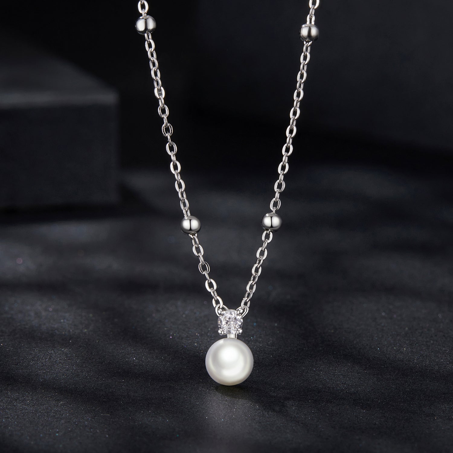 Pearl & Moissanite Pendant Necklace | Sterling Silver