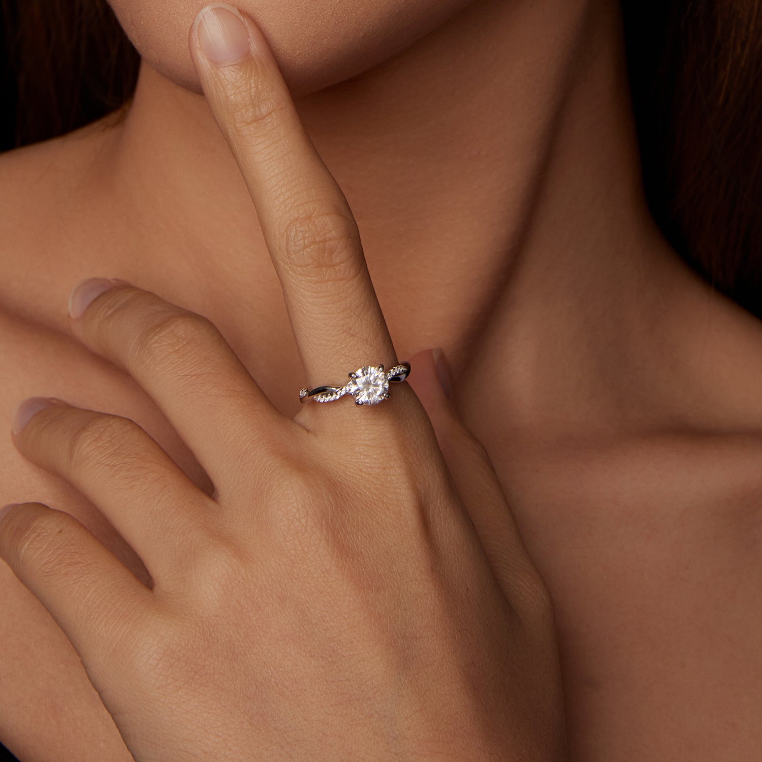 Twisted Pavé Moissanite Engagement Ring | Sterling Silver