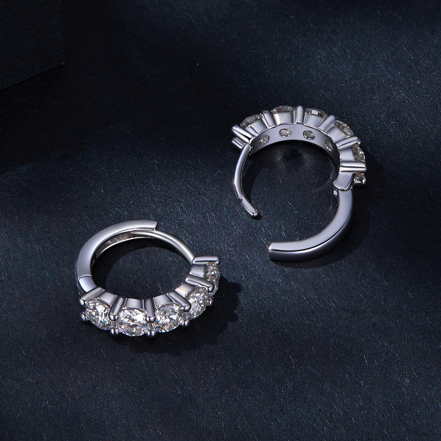 Sparkling Five-Stone Moissanite Hoop Earrings | Hinged Hoops in Sterling Silver