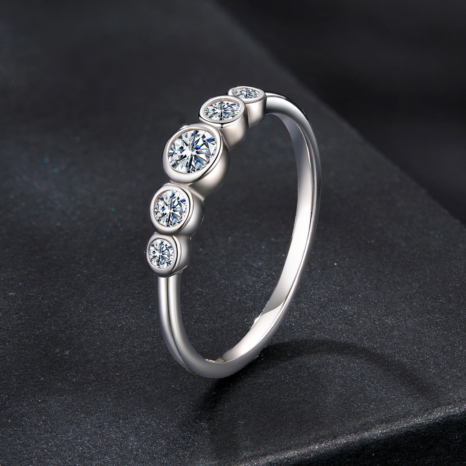 Five-Stone Bezel-Set Moissanite Ring | Sterling Silver