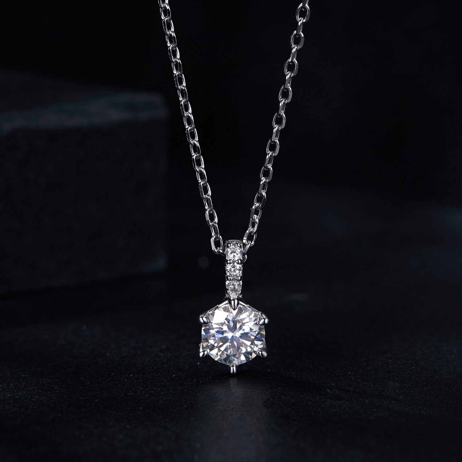 Classic Six-Prong Solitaire Moissanite Pendant Necklace | Sterling Silver