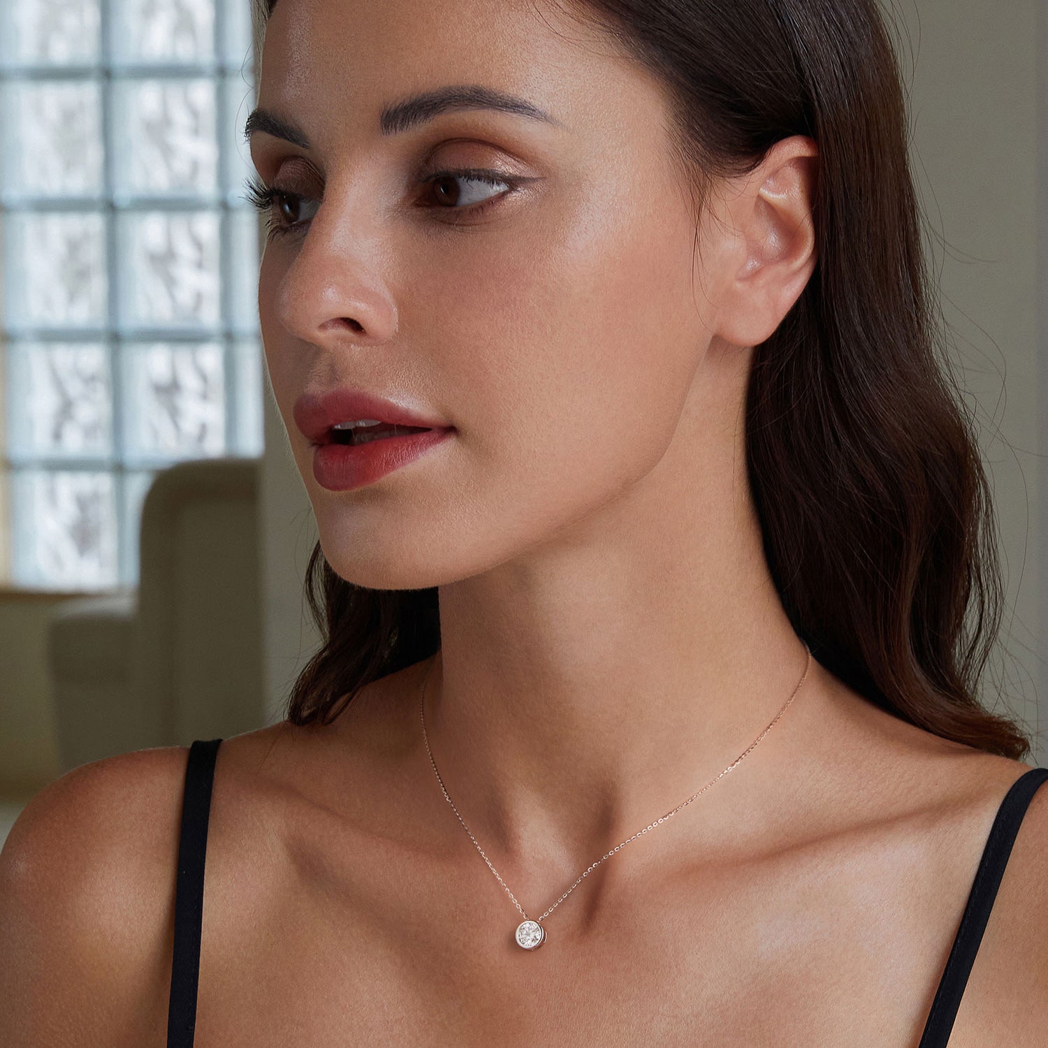 Bezel-Set Moissanite Pendant Necklace | Sterling Silver