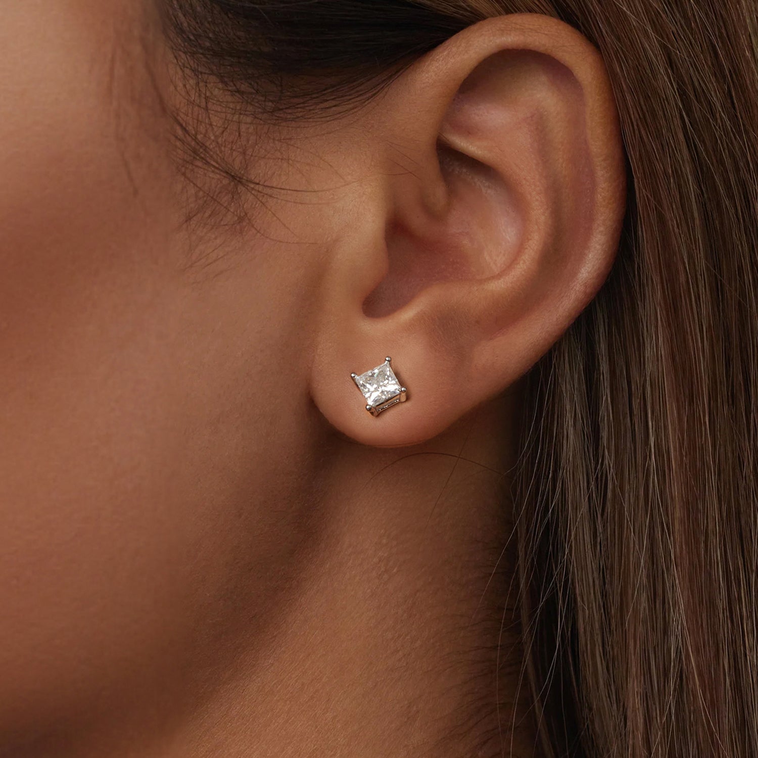 Princess Cut Square Moissanite Stud Earrings Set (2 Pairs) | Sterling Silver