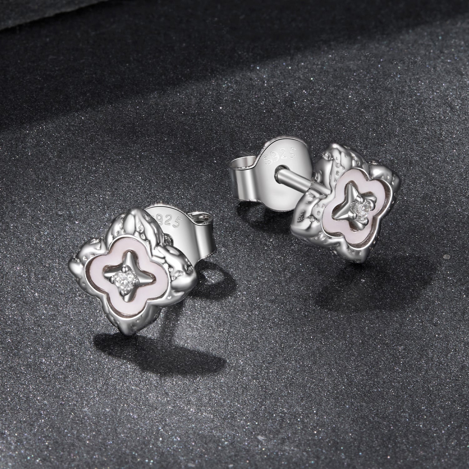 Openwork Four-Leaf Clover Moissanite Stud Earrings | Sterling Silver