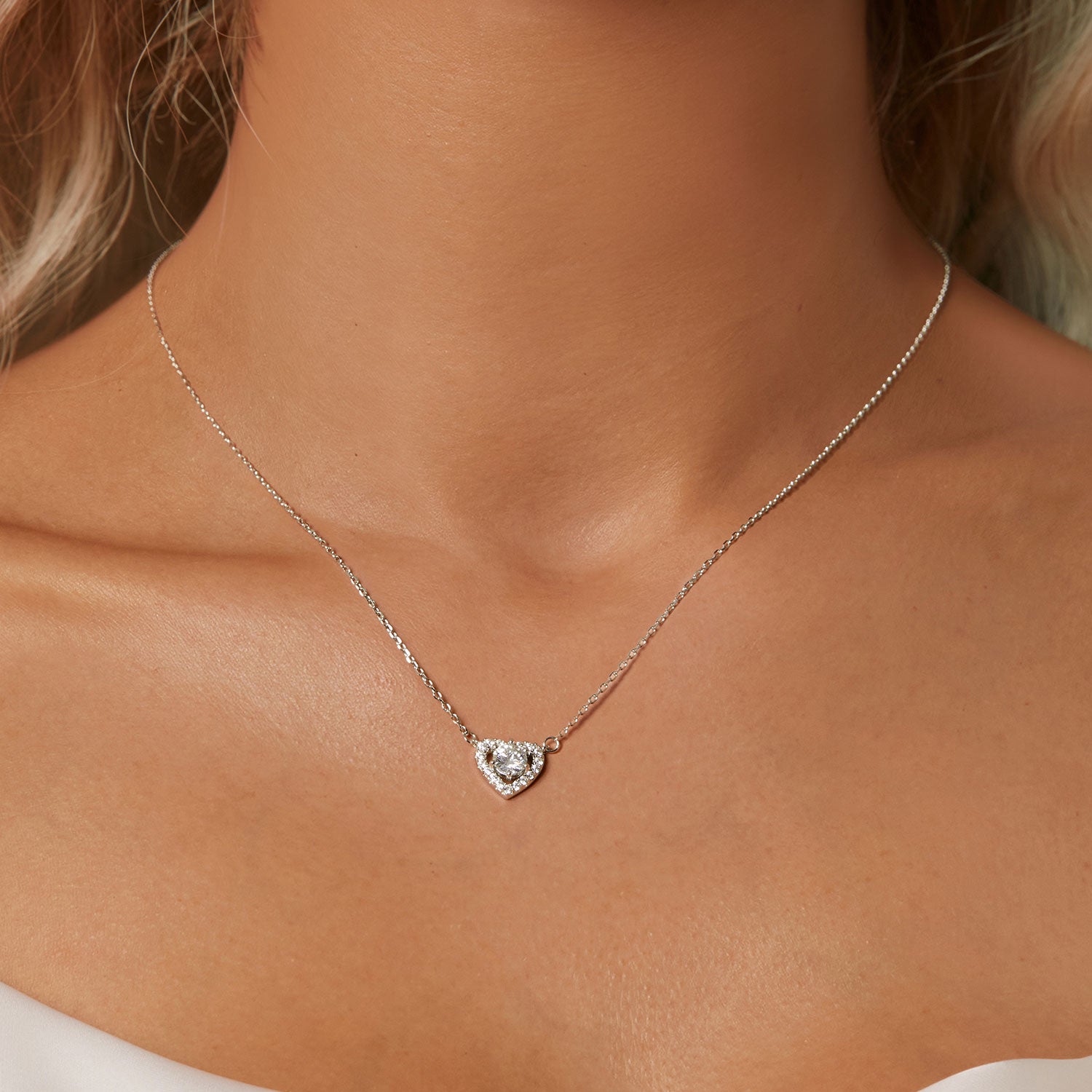 Heart Halo Moissanite Necklace | Sterling Silver