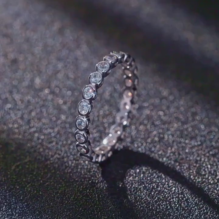 Bezel-Set Moissanite Eternity Band Ring | Sterling Silver
