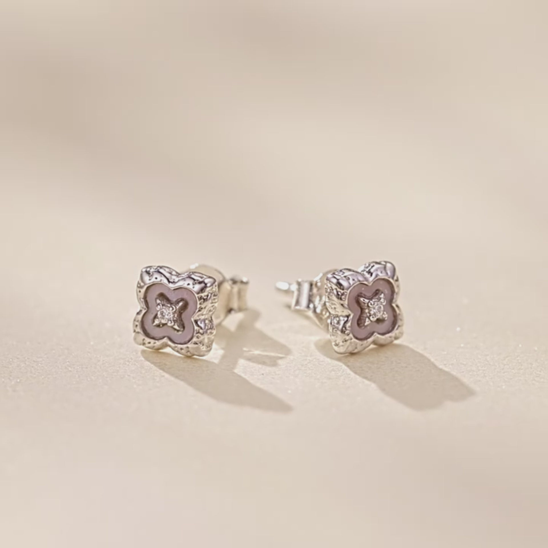 Openwork Four-Leaf Clover Moissanite Stud Earrings | Sterling Silver